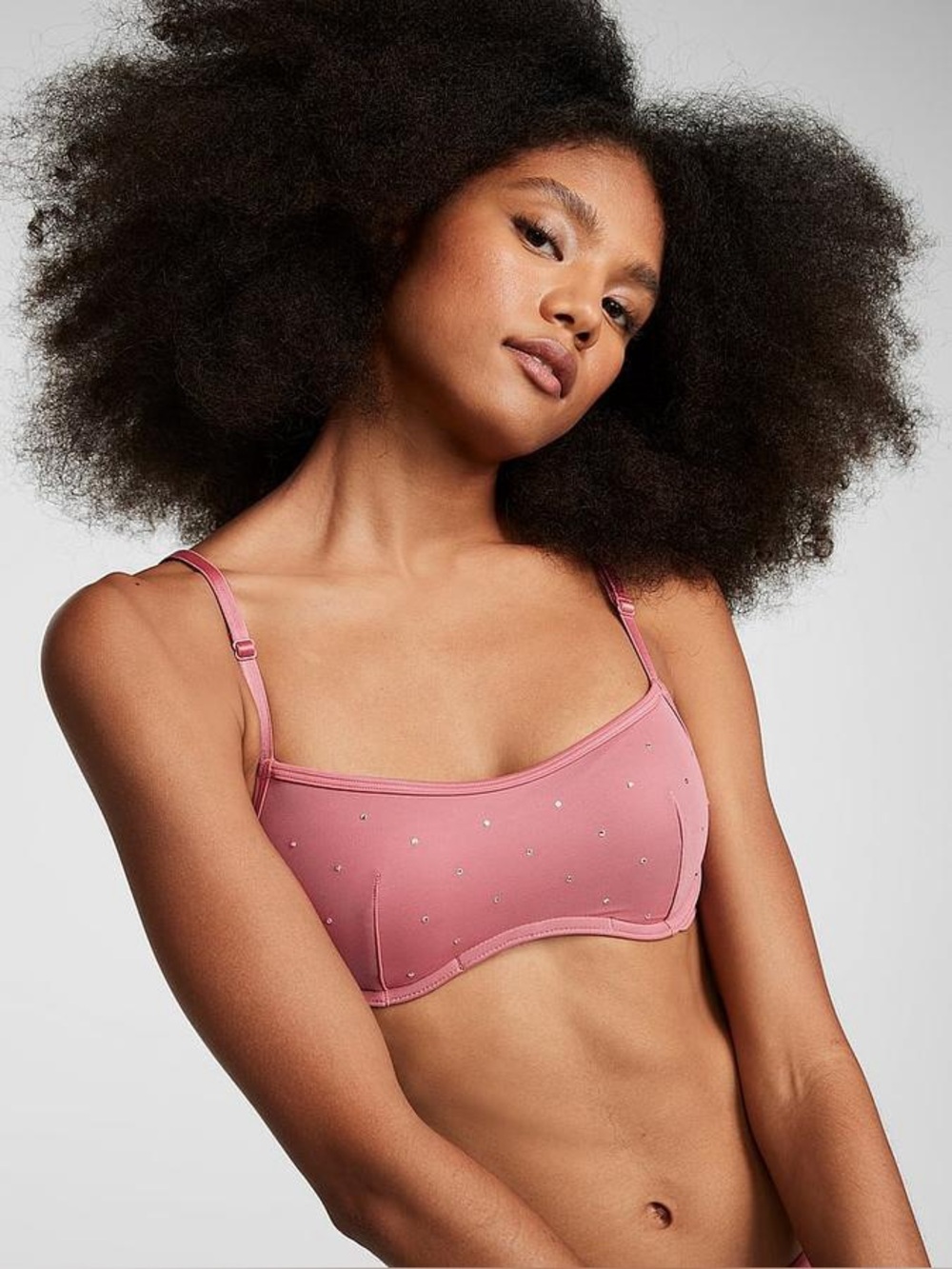 PINK Mesh Rhinestone Push-Up Bra and Panties